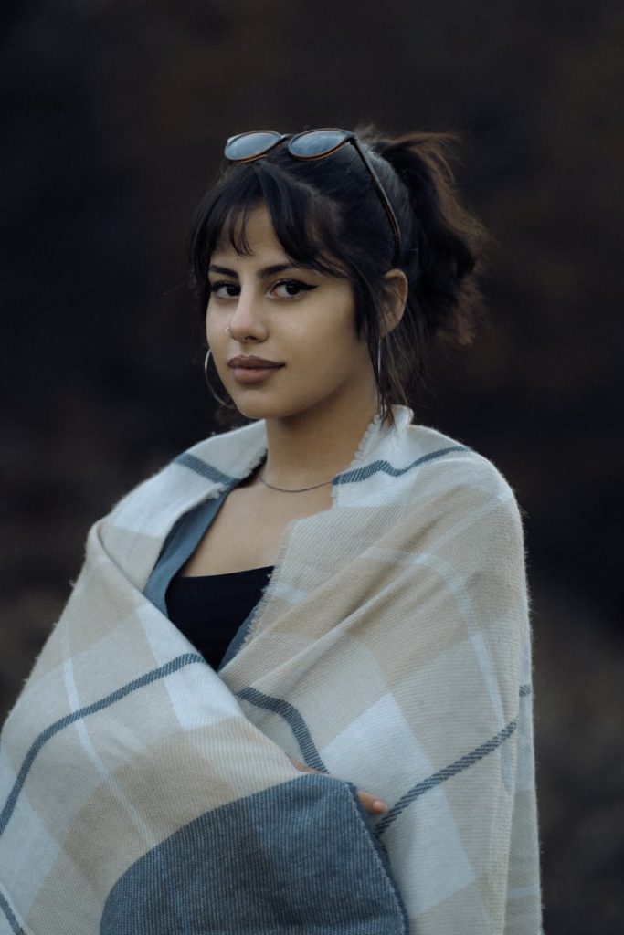 Beautiful Brunette Woman with Scarf