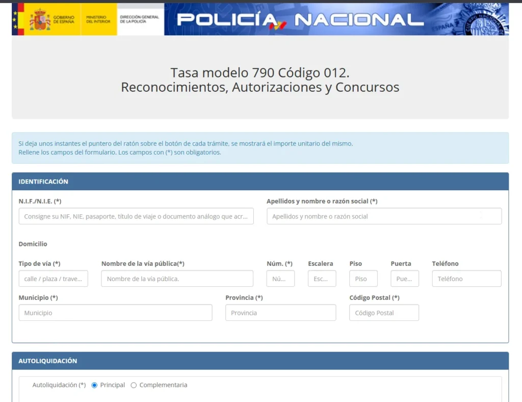 la tasa 790 012, modelo 790 código 012, certificado de concordancia, descargar la tasa 790 012, tasa de huellas