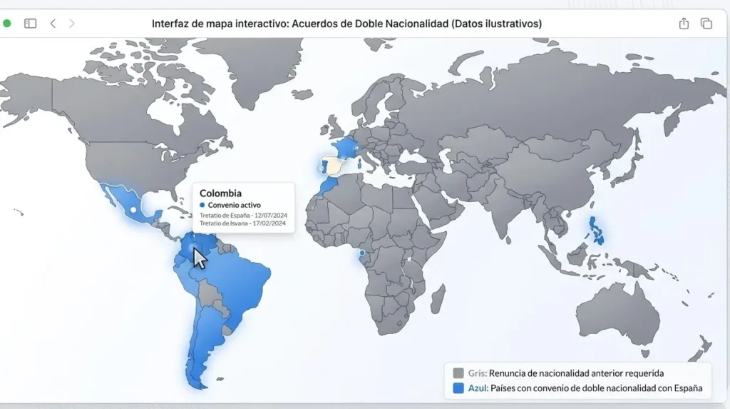 Mapa 2026 convenios doble nacionalidad España.
